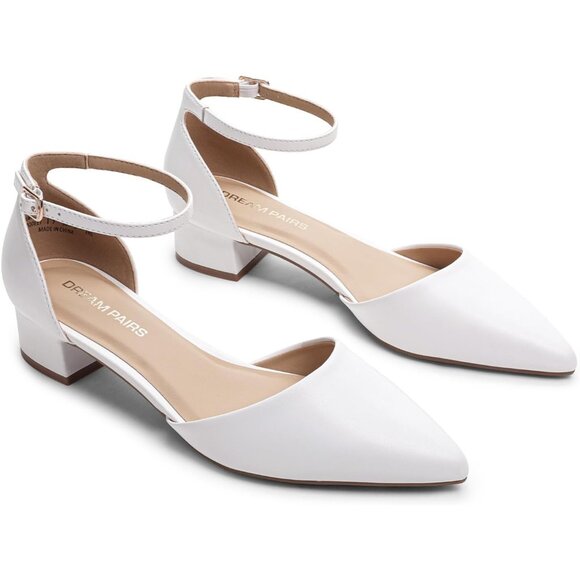 Dream Pairs Women's White Faux Leather Closed Pointed Toe Low Heel Pumps Shoes - Picture 8 of 8